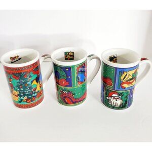 Lot 3 Vintage Signature Housewares Christmas Classics 12oz Coffee Tea Mug Cup